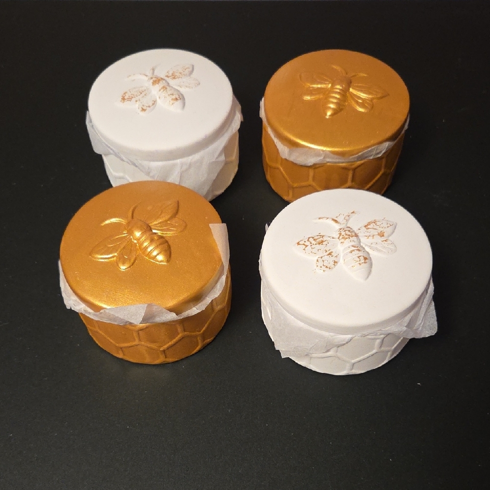 Gold and White Bee Top Trinket Boxes - Set of 4